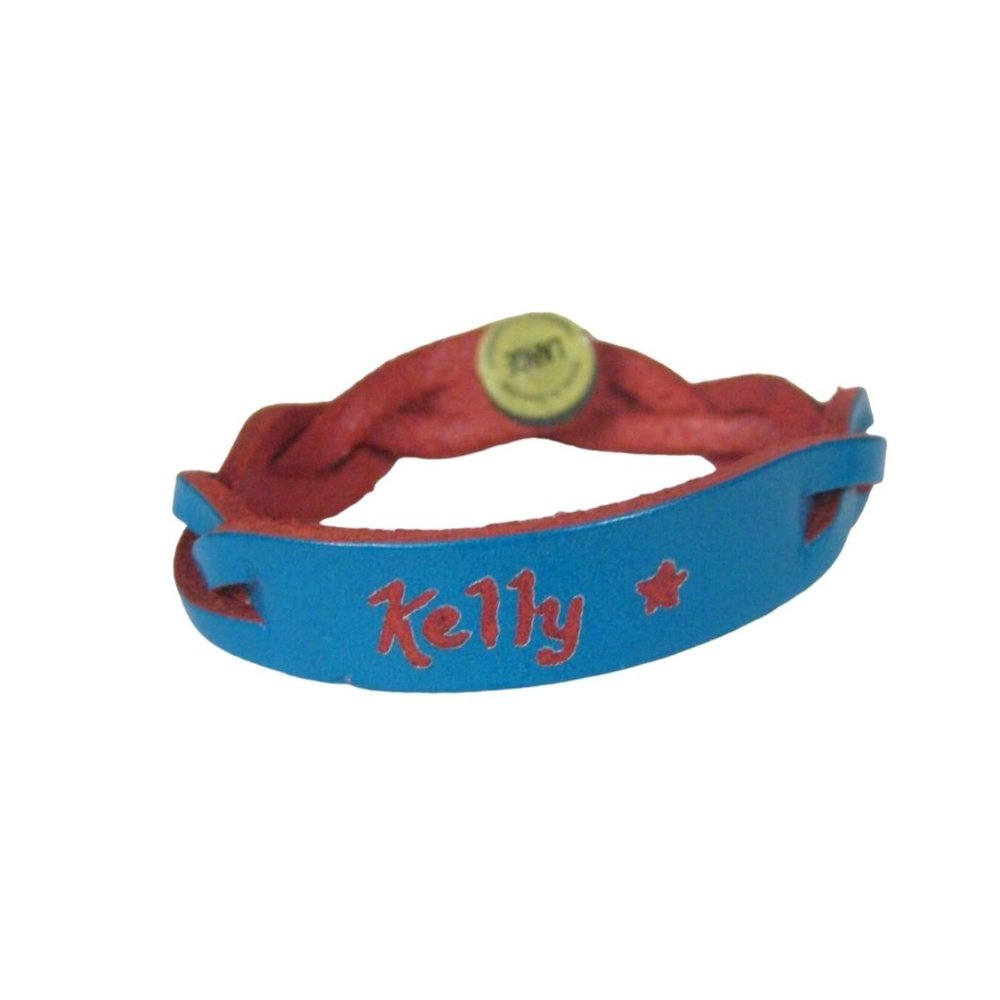 Leather Treaty Personalized KELLY Bracelet Blue Size L 8 in Made in Canada